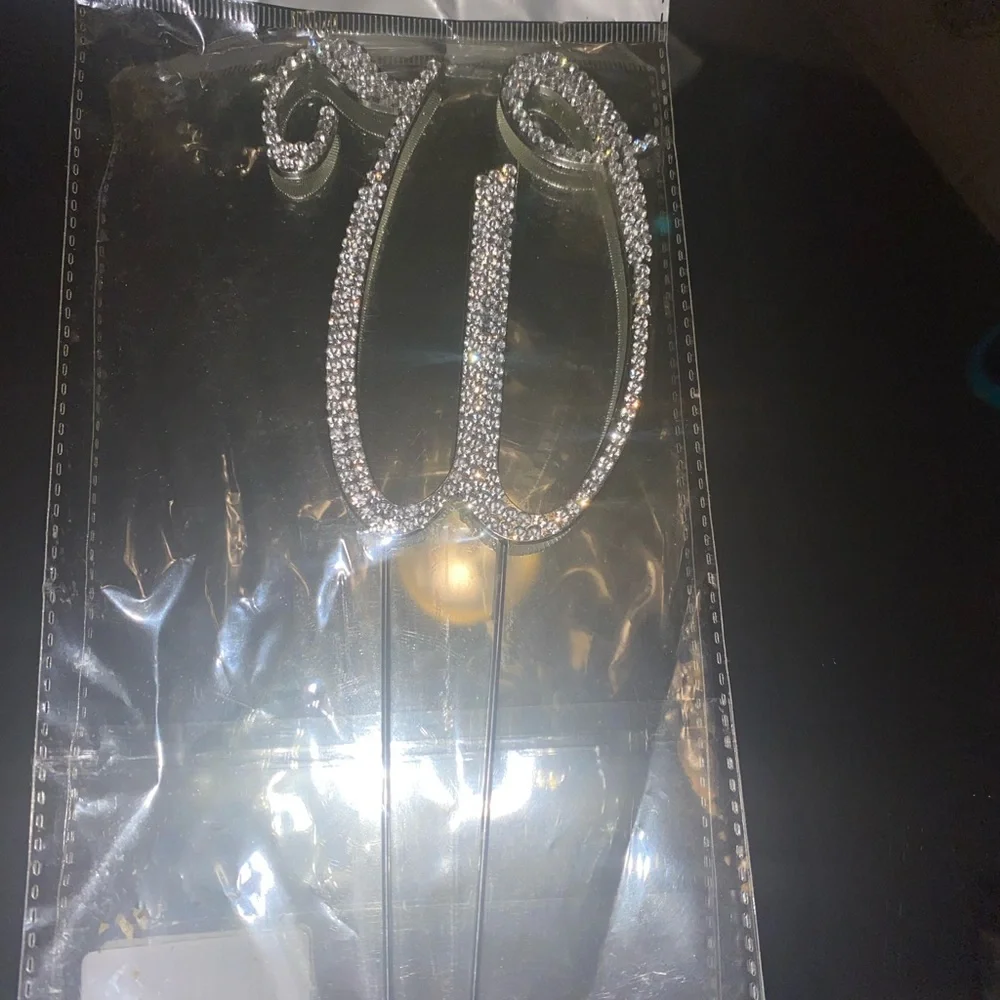 Silver Rhinestone Letter Cake Topper - Picture 2 of 3